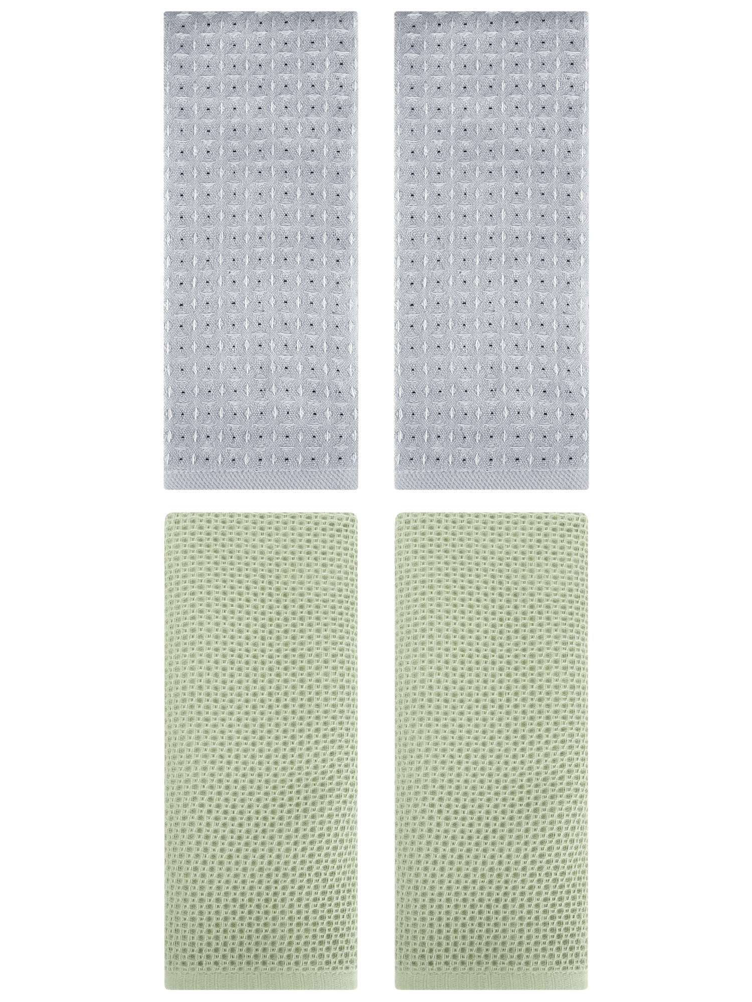Unique Bargains 4 Pcs Waffle Soft Hand Towels Light Green/Grey 13" x 30"/13" x 29"