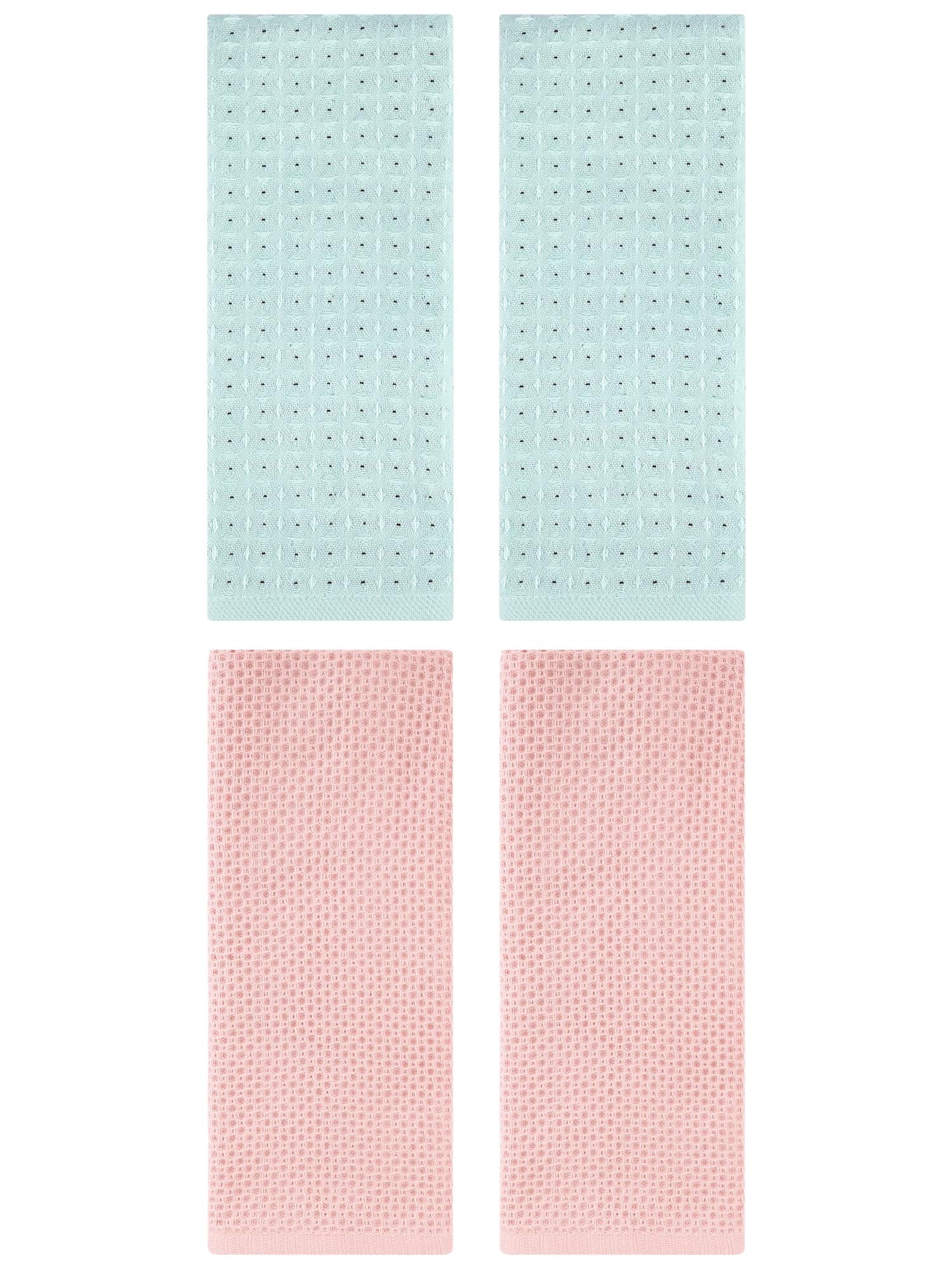 Unique Bargains 4 Pcs Waffle Soft Hand Towels Pink/Green 13" x 30"/13" x 29"