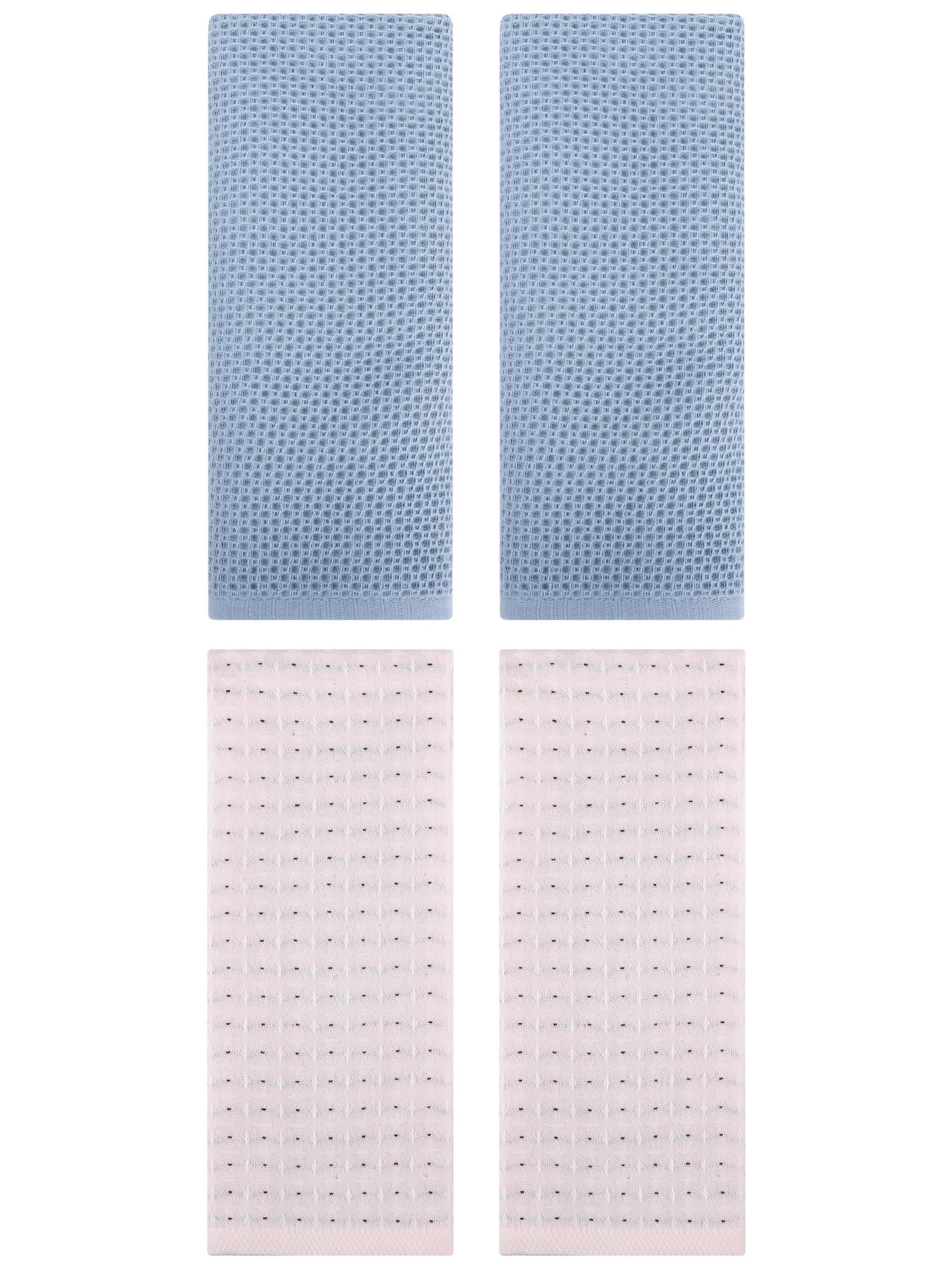 Unique Bargains 4 Pcs Waffle Soft Hand Towels Steel Blue/Beige 13" x 30"/13" x 29"