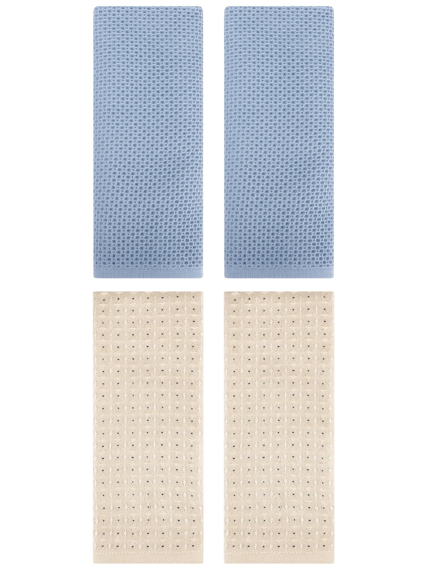 Unique Bargains 4 Pcs Waffle Soft Hand Towels Steel Blue/Brown 13" x 30"/13" x 29"