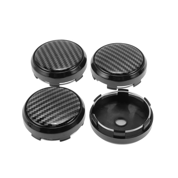 Unique Bargains 4 Pcs Wheel Center Caps Hub Caps Rim Center Caps 2.42" 2.60" Wheel Caps Hubcap Center Covers Black Cover with Carbon Fiber Label Plastic 6 Clips Black