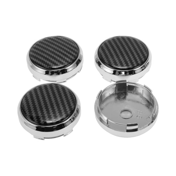 Unique Bargains 4 Pcs Wheel Center Caps Hub Caps Rim Center Caps 2.42" 2.60" Wheel Caps Hubcap Center Covers Carbon Fiber Sticker Plastic 6 Clips Silver Tone