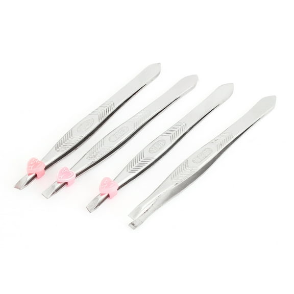 Unique Bargains 4 Pcs Woman Stainless Steel Tweezer Remover Silver Tone Cosmetic Tool