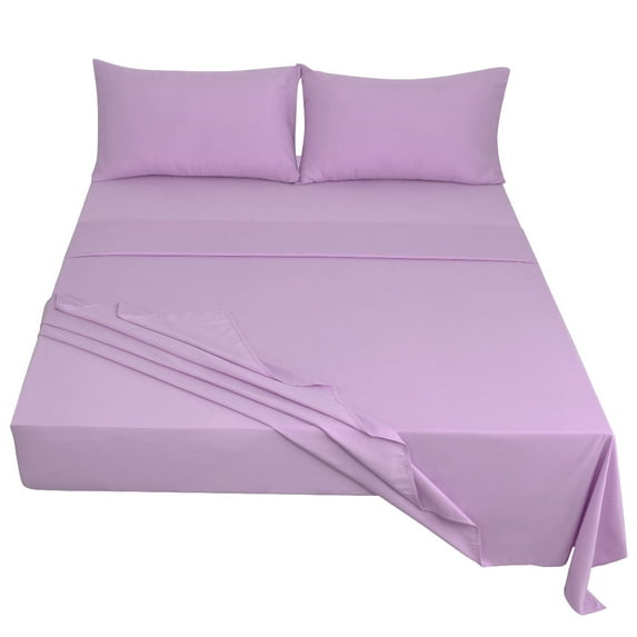 Unique Bargains 4 Piece Brushed Polyester Bed Sheets Set King Light Purple