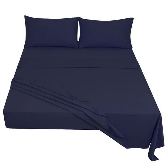 Unique Bargains 4 Piece Brushed Polyester Bed Sheets Set Queen Navy Blue