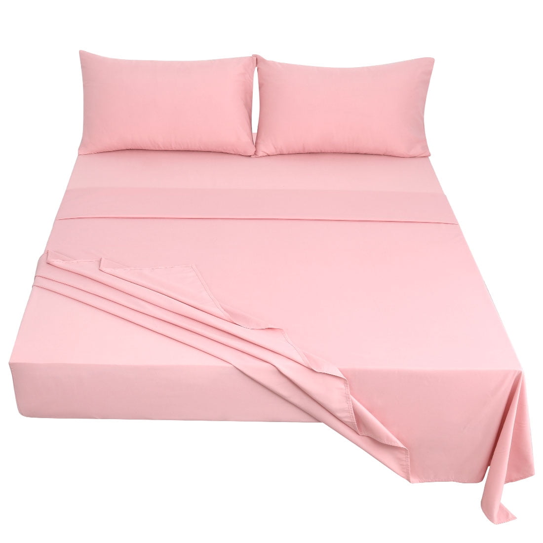 Unique Bargains 4 Piece Brushed Polyester Bed Sheets Set Queen Pink
