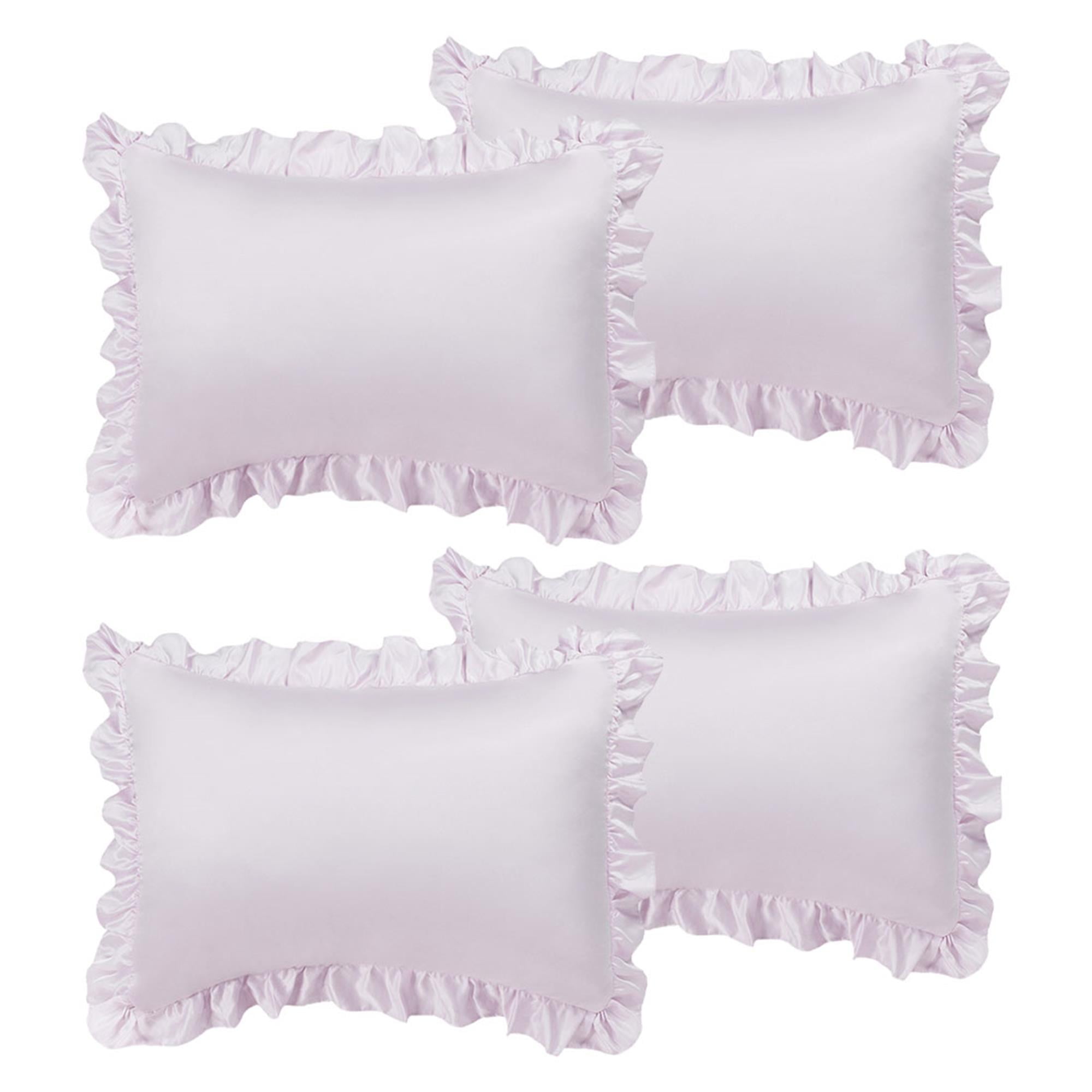 Unique Bargains 4-Piece Satin Ruffled Edge Pillow Shams, Standard, Lavender Gray
