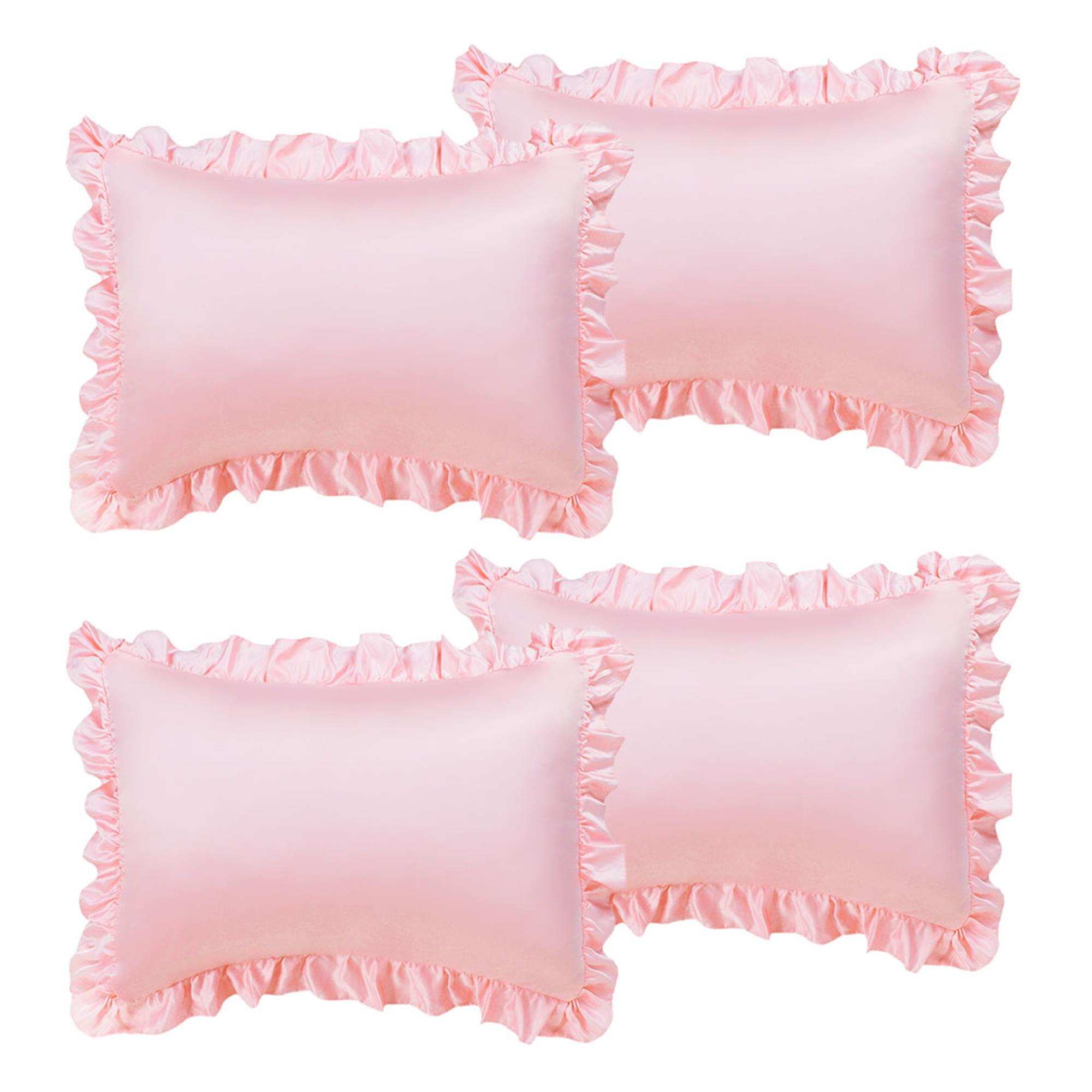 Unique Bargains 4-Piece Satin Ruffled Edge Pillow Shams, Standard, Pink
