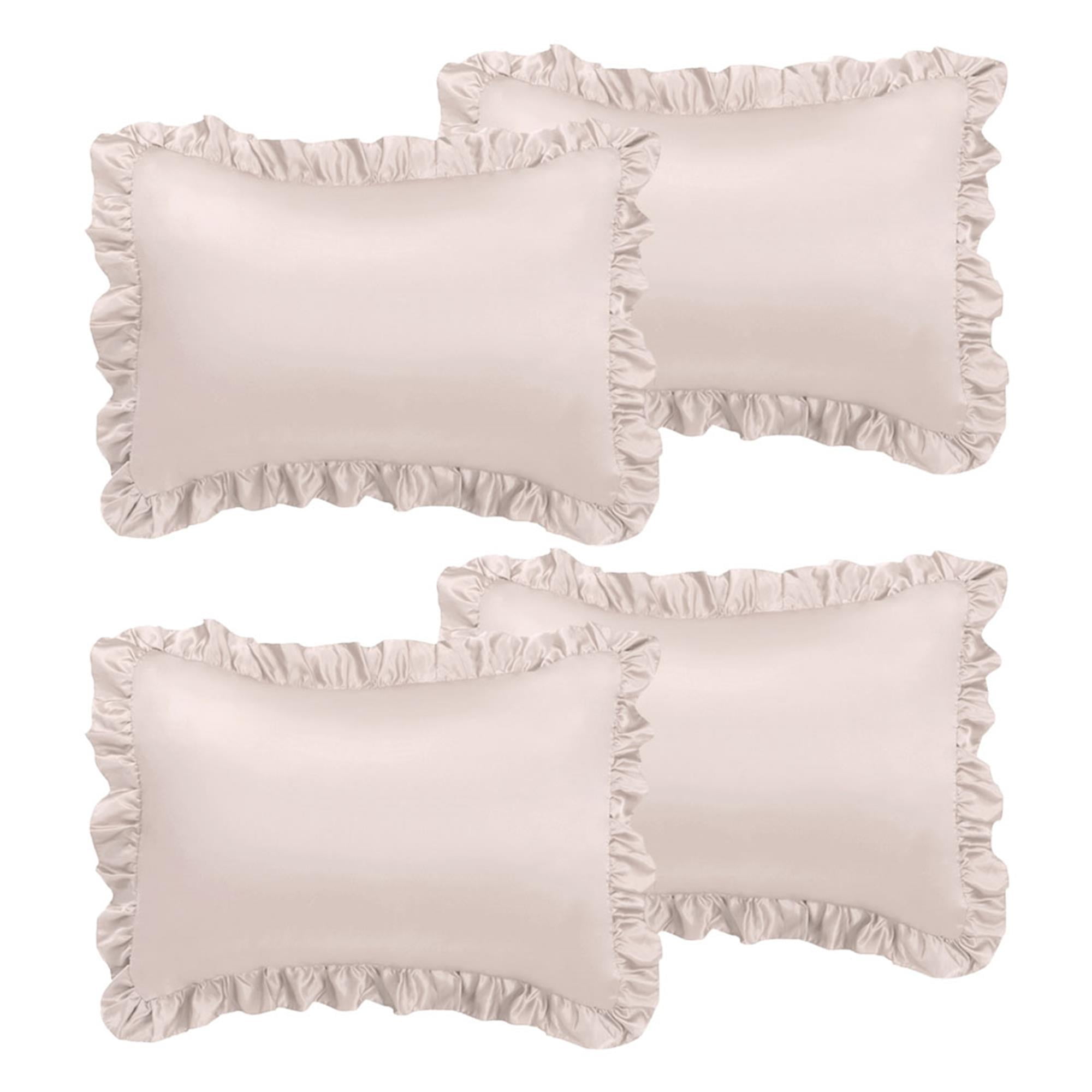 Unique Bargains 4-Piece Satin Ruffled Edge Pillow Shams, Standard, Taupe