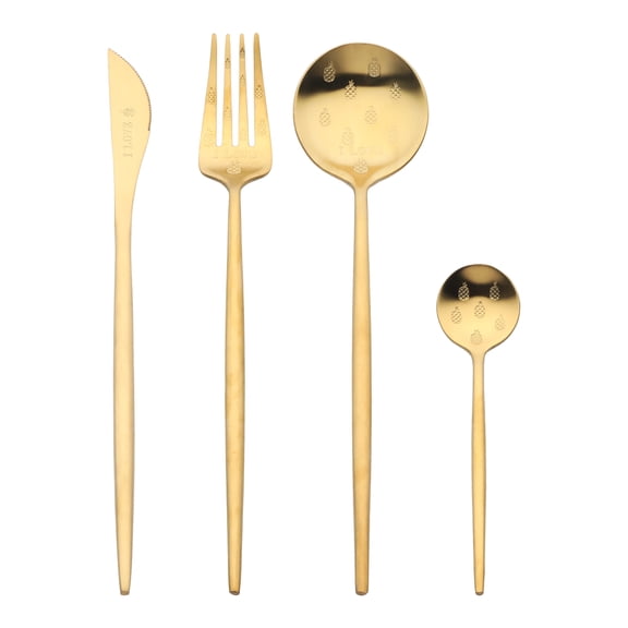 Unique Bargains 4 Piece Silverware Set, Stainless Steel Floral Flatware Set Gold 4