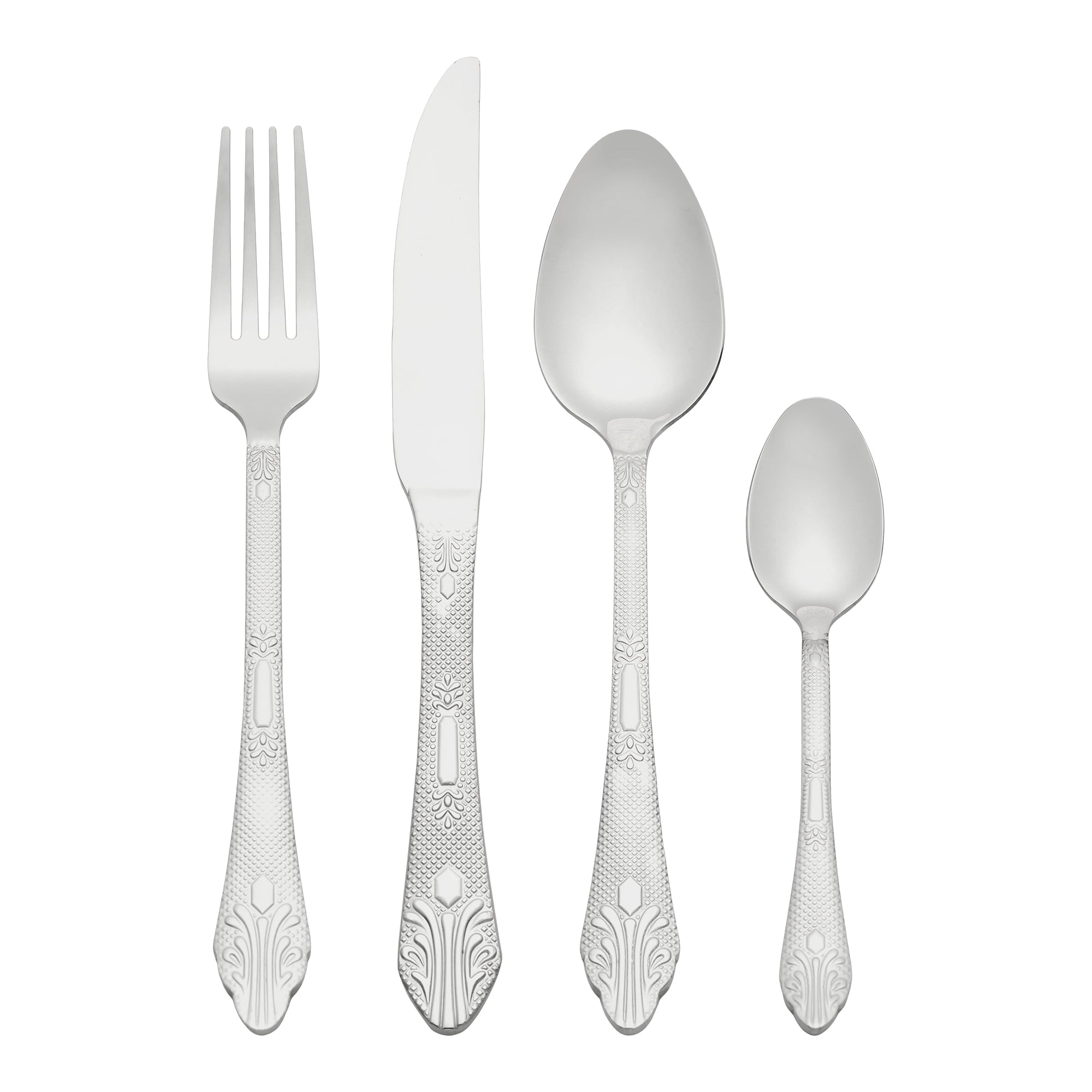 Unique Bargains 4 Piece Silverware Set Stainless Steel Floral Flatware Set Silver 4
