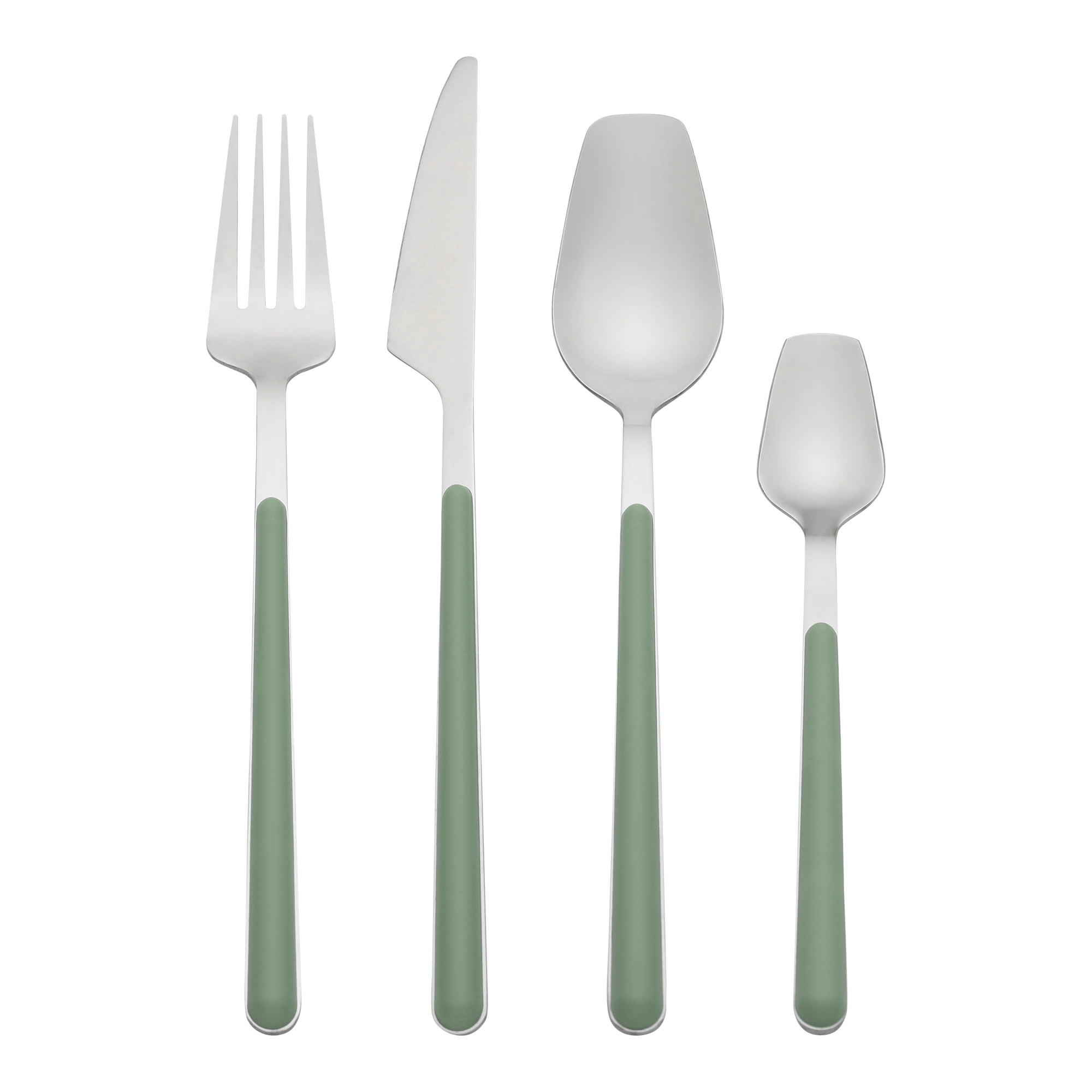 Unique Bargains 4 Piece Stainless Steel Flatware Set with Knife Spoon Fork Green 4