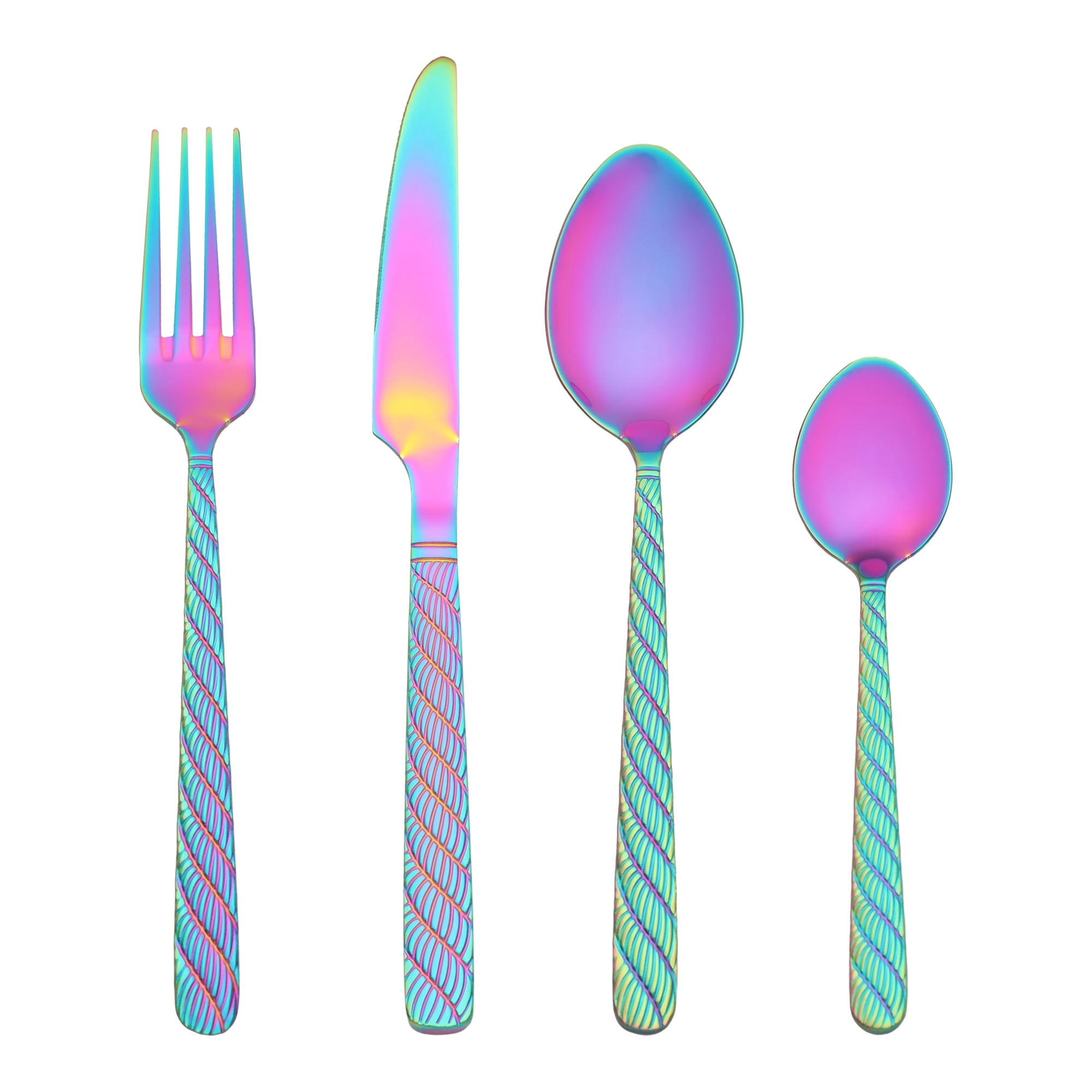 Unique Bargains 4 Piece Stainless Steel Flatware Set with Knife Spoons and Fork Colorful 4
