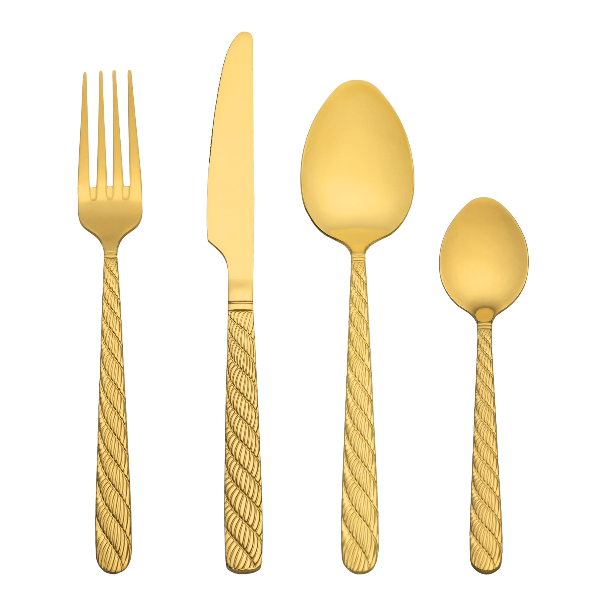 Unique Bargains 4 Piece Stainless Steel Flatware Set with Knife Spoons and Fork Gold 4