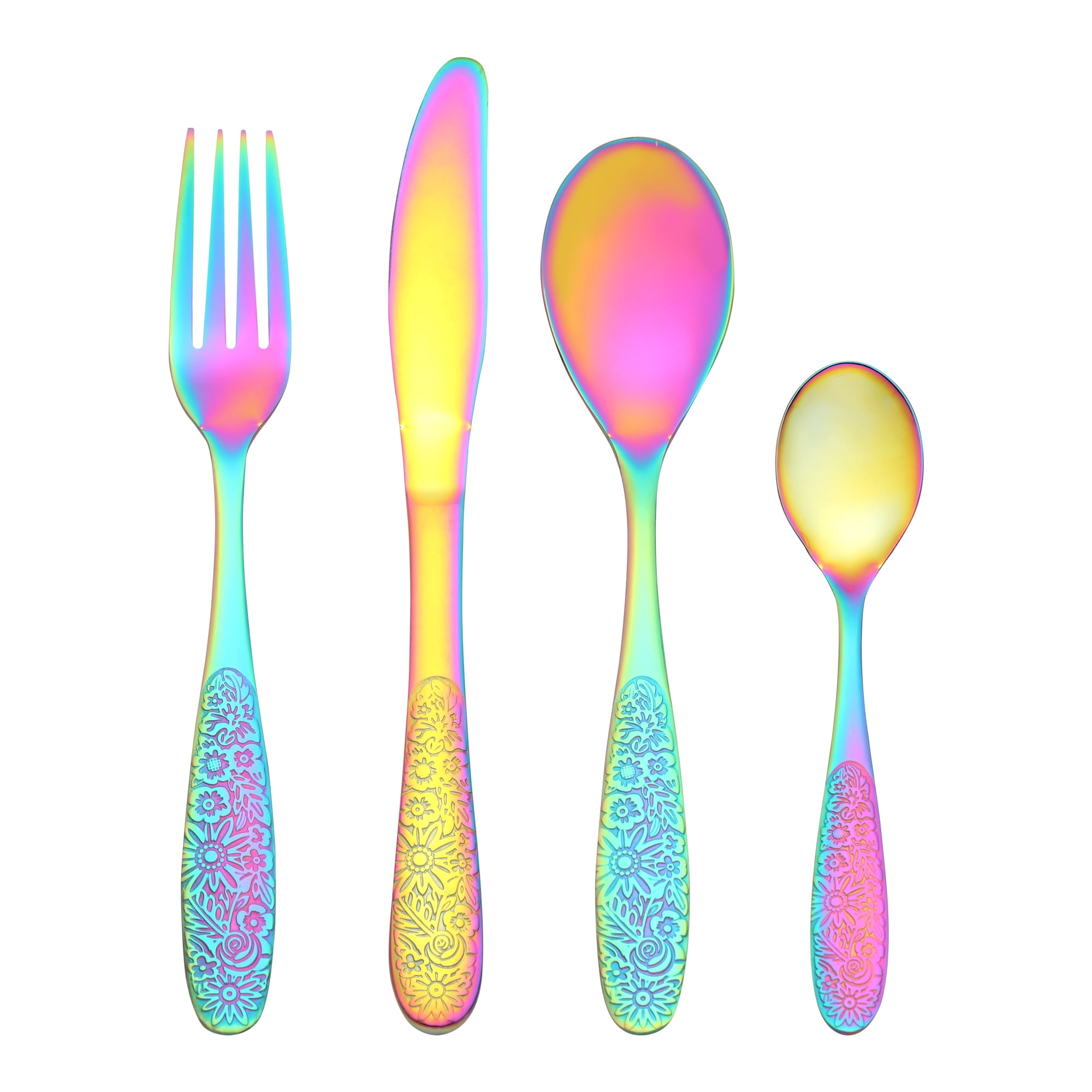 Unique Bargains 4 Piece Stainless Steel Floral Flatware Colorful 4