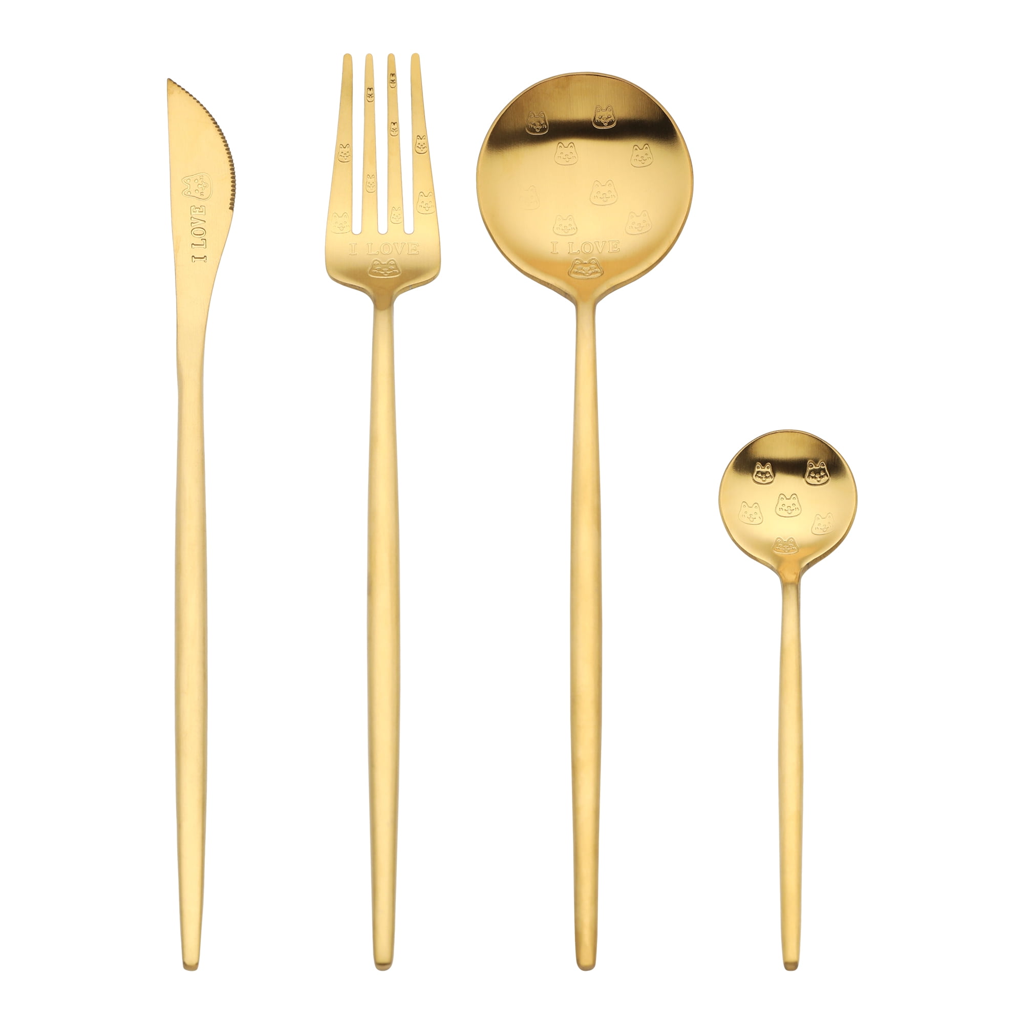 Unique Bargains 4 Piece Stainless Steel Floral Flatware Modern Cutlery Set Gold 4