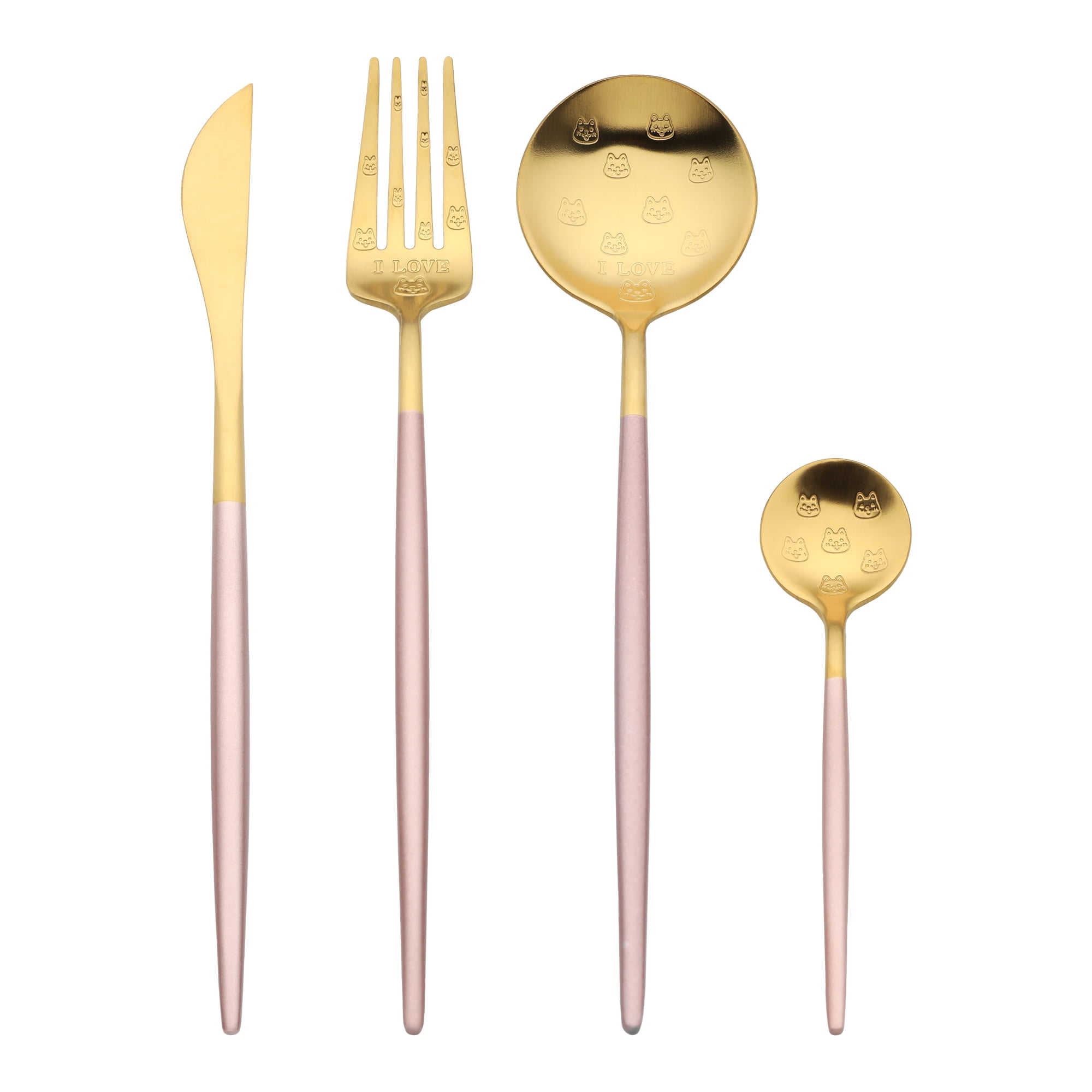 Unique Bargains 4 Piece Stainless Steel Floral Flatware Modern Cutlery Set Pink 4