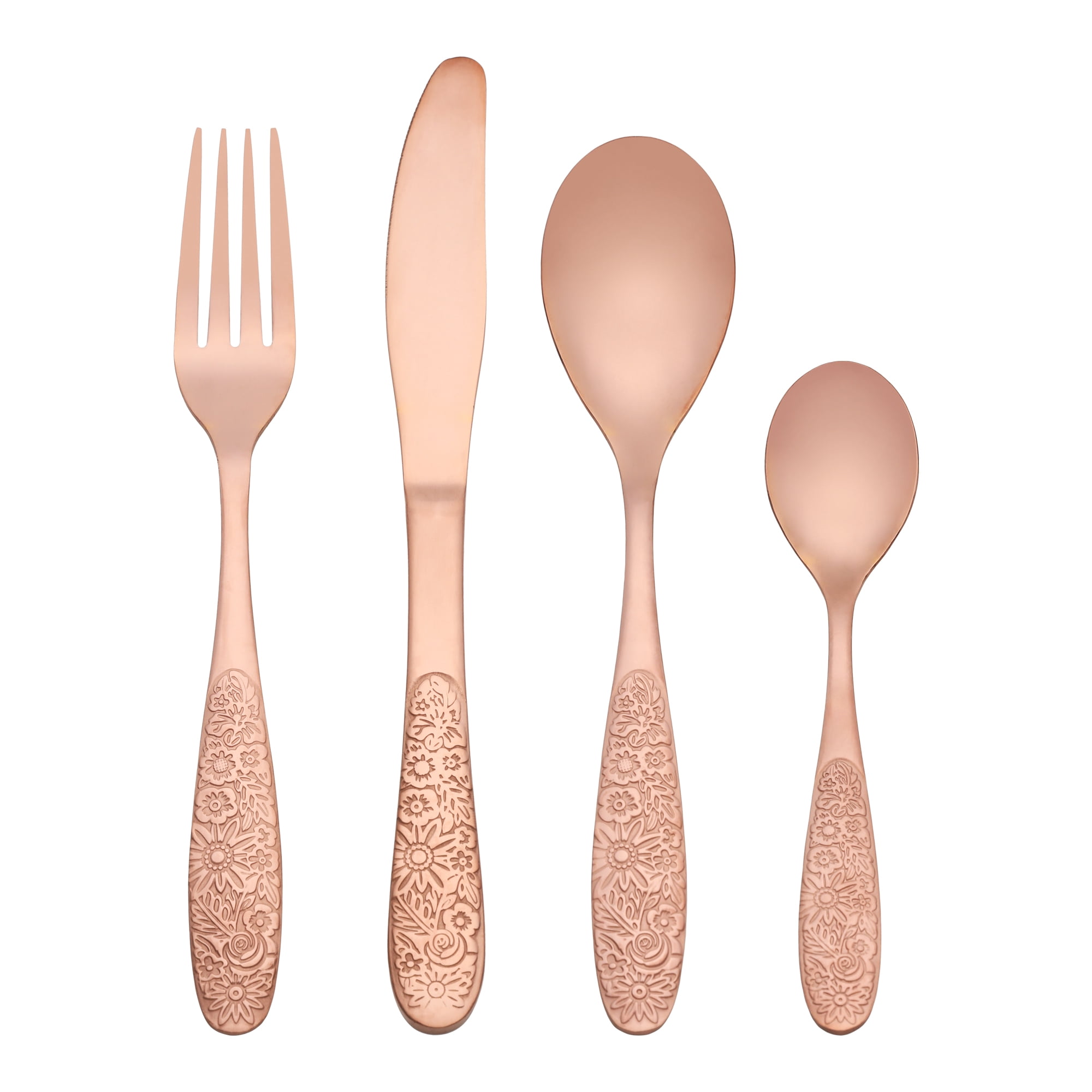 Unique Bargains 4 Piece Stainless Steel Floral Flatware Rose Gold 4