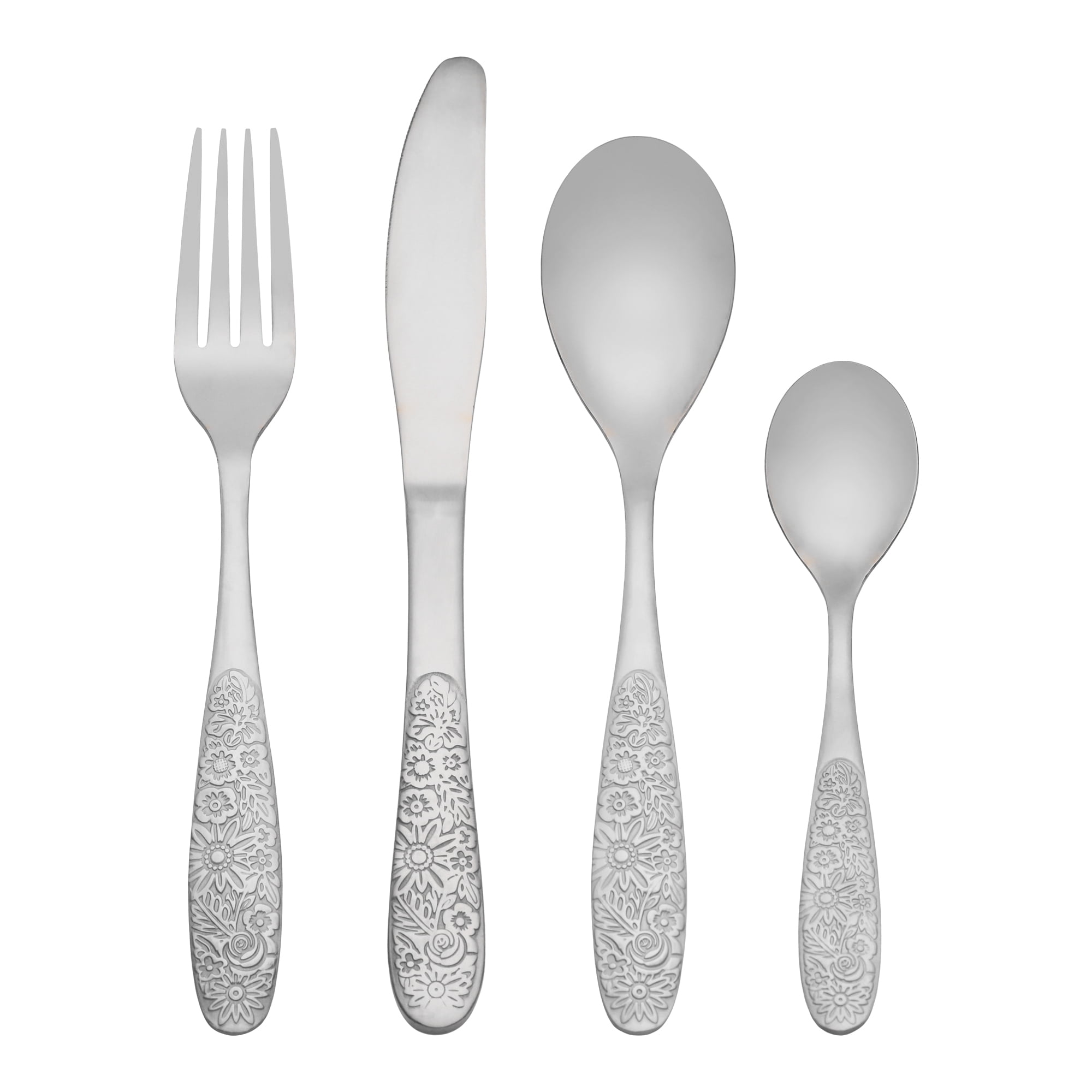 Unique Bargains 4 Piece Stainless Steel Floral Flatware Silver 4