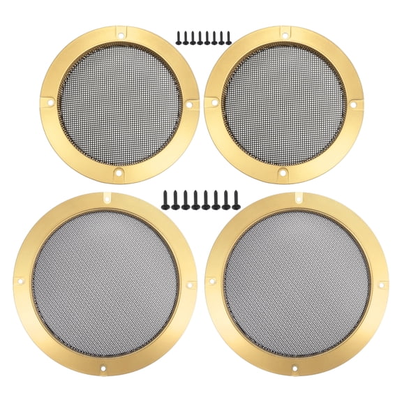 Unique Bargains 4 Set 4" 6.5" Speaker Grills Cover Mesh Round 4 inch 6.5 inch Audio Speaker Subwoofer Iron Gold Tone