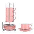 thumbnail image 1 of Unique Bargains 4 Set Espresso Cups Stackable with Saucers Pink 8 oz, 1 of 7