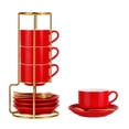 thumbnail image 1 of Unique Bargains 4 Set Espresso Cups Stackable with Saucers Red 8 oz, 1 of 7
