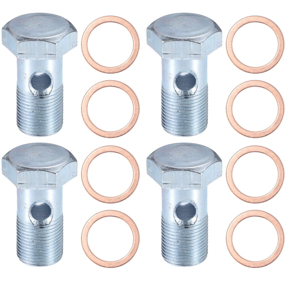 Unique Bargains 4 Set M20x1.5 47mm Length Motorcycle Hollow Bolt Screws with Washers Brake Hollow Screws Metric Thread