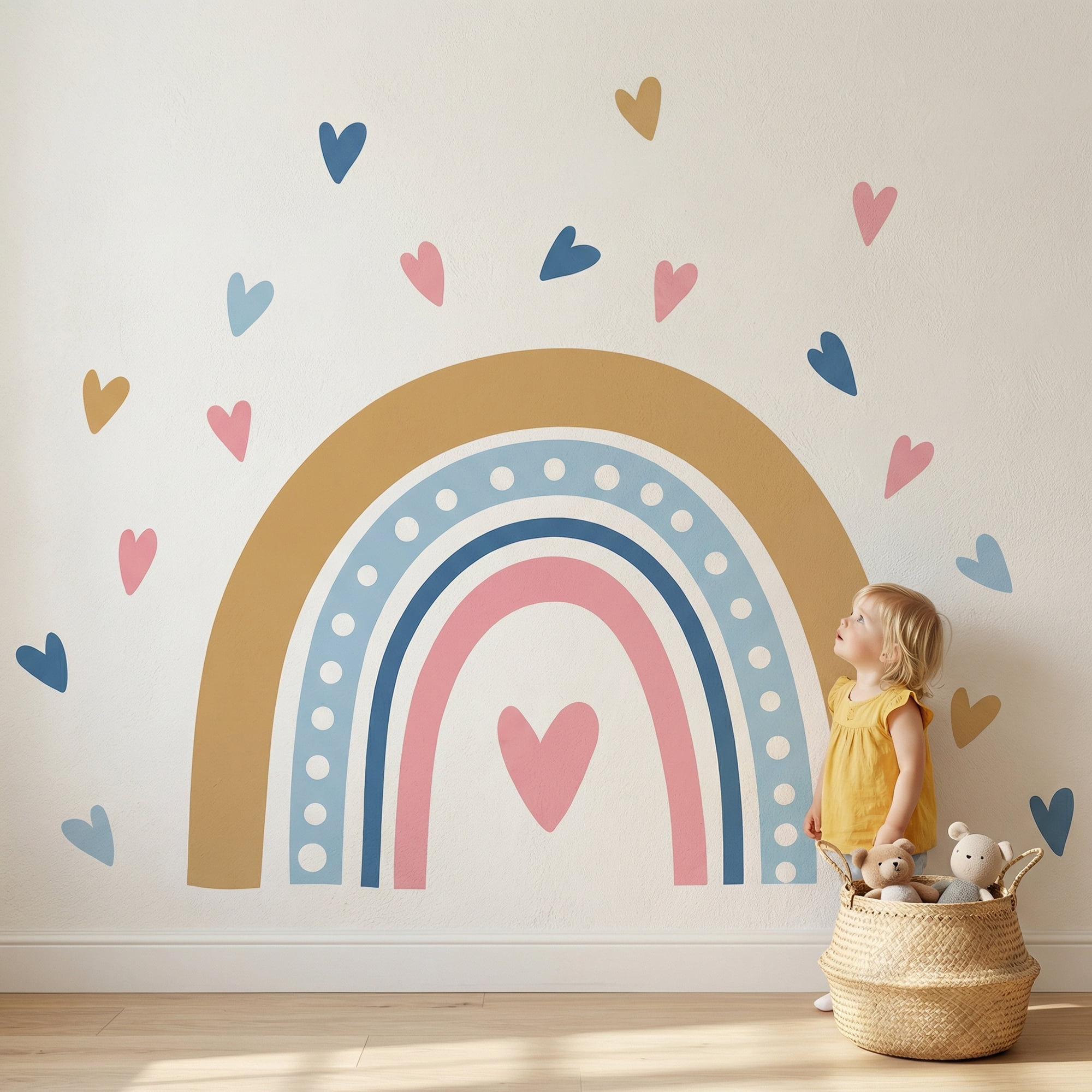 Unique Bargains 4 Sets Peel and Stick Wall Stickers Rainbow Hearts Dots 23.6" x 15.7"