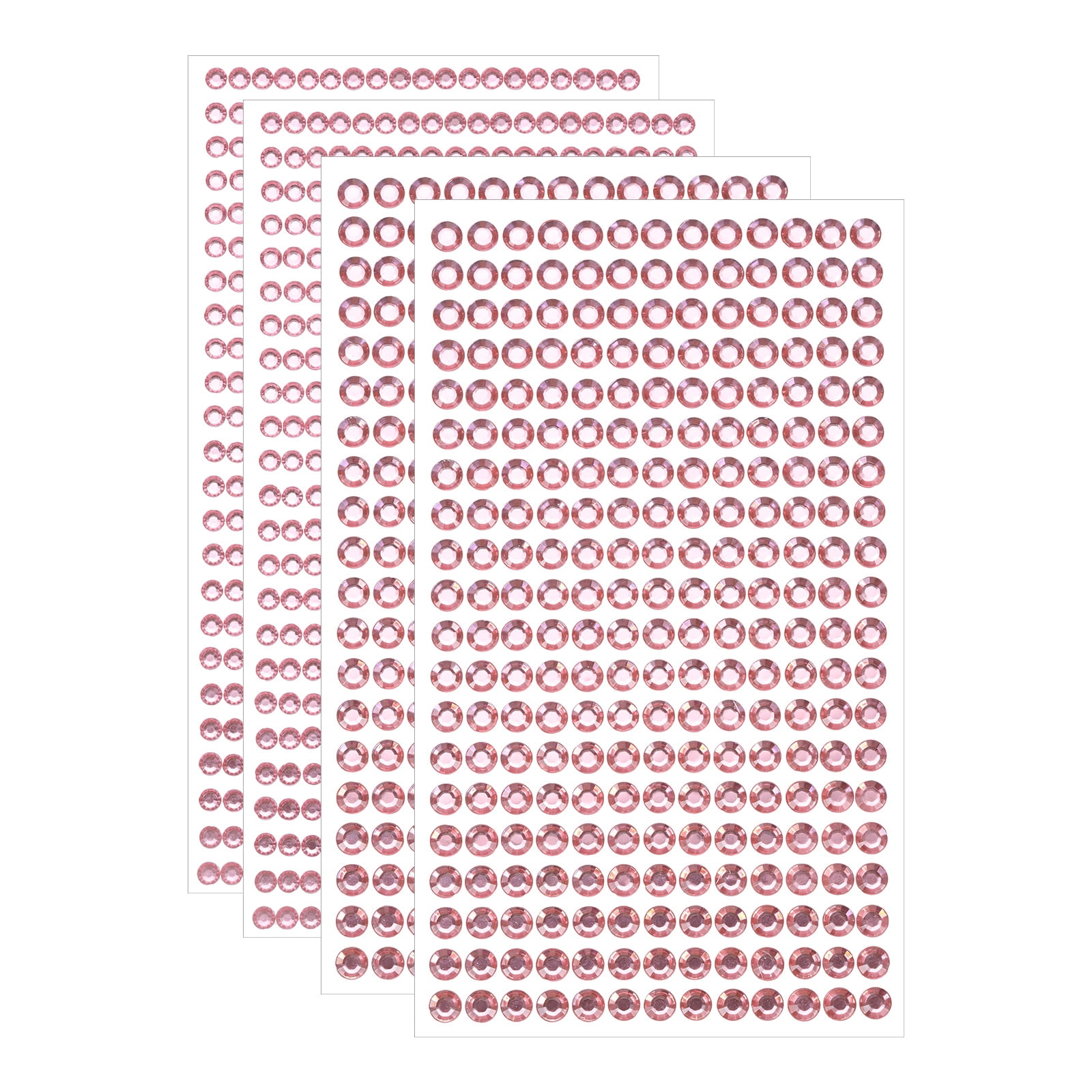 Unique Bargains 4 Sheet Self-Adhesive Round Rhinestone Stickers 1394Pcs 4mm/6mm Pink
