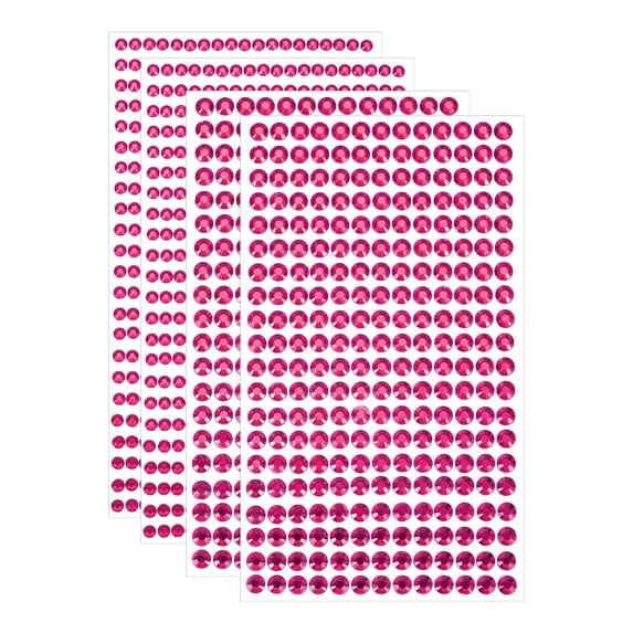 Unique Bargains 4 Sheet Self-Adhesive Round Rhinestone Stickers 1394Pcs 4mm/6mm Rose