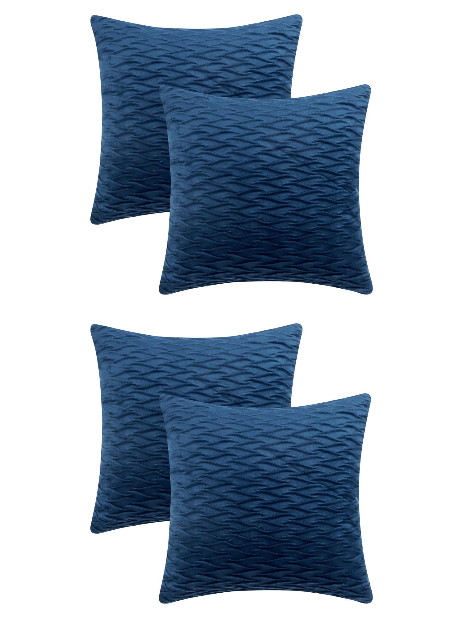 Unique Bargains 4 Solid Striped Square Decorative Throw Pillow Covers Textured Pillowcases Dark Blue 18" x 18"