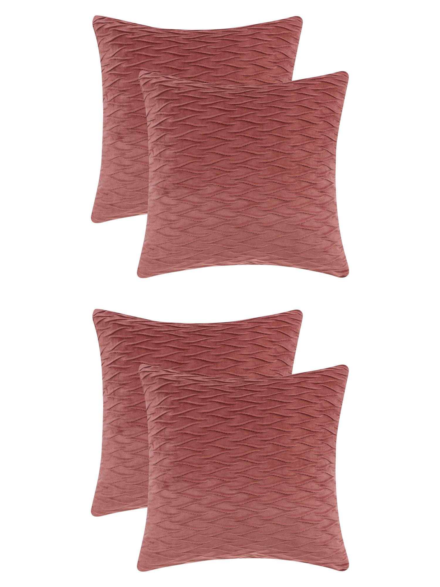 Unique Bargains 4 Solid Striped Square Decorative Throw Pillow Covers Textured Pillowcases Dark Pink 18" x 18"