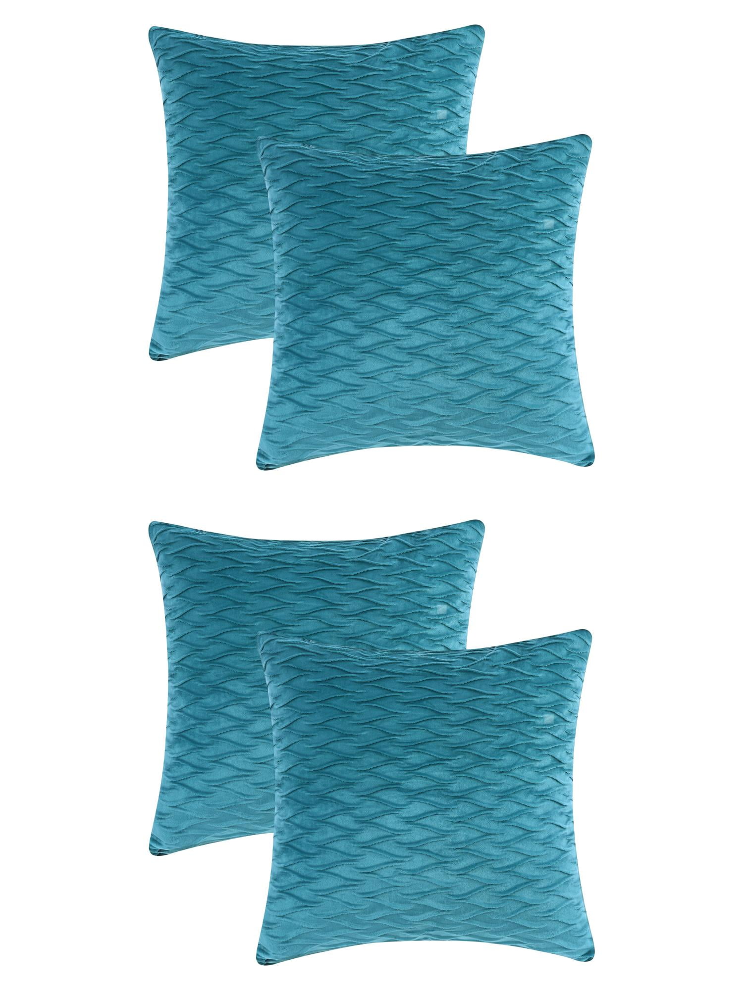 Unique Bargains 4 Solid Striped Square Decorative Throw Pillow Covers Textured Pillowcases Light Blue 18" x 18"