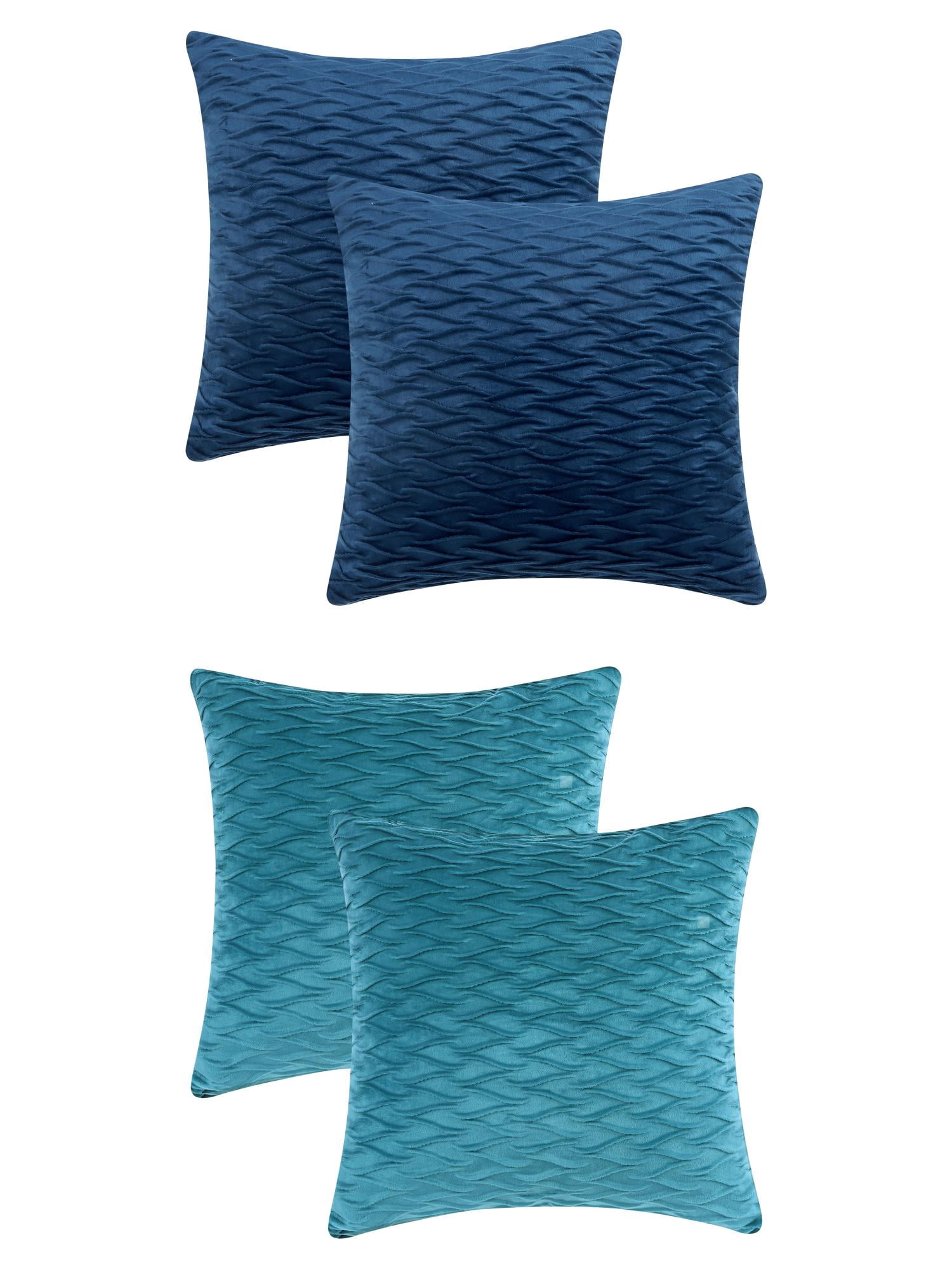 Unique Bargains 4 Solid Striped Square Decorative Throw Pillow Covers Textured Pillowcases Light Blue/Dark Blue 18" x 18"