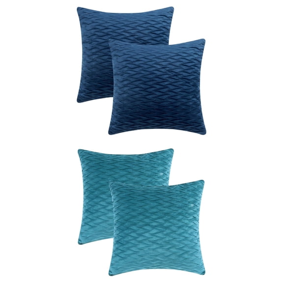 Unique Bargains 4 Solid Striped Square Decorative Throw Pillow Covers Textured Pillowcases Light Blue/Dark Blue 18" x 18"