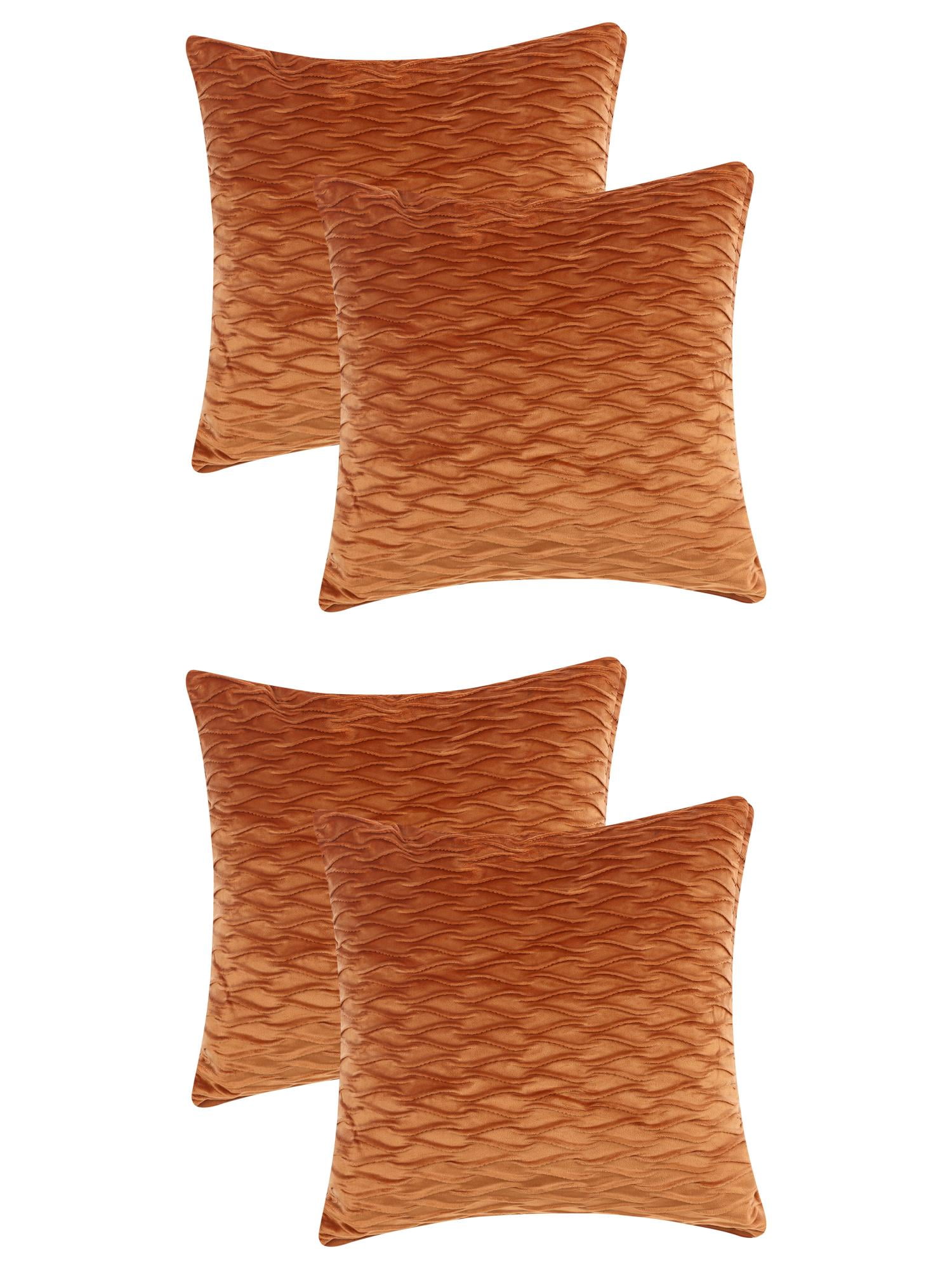 Unique Bargains 4 Solid Striped Square Decorative Throw Pillow Covers Textured Pillowcases Orange 18" x 18"
