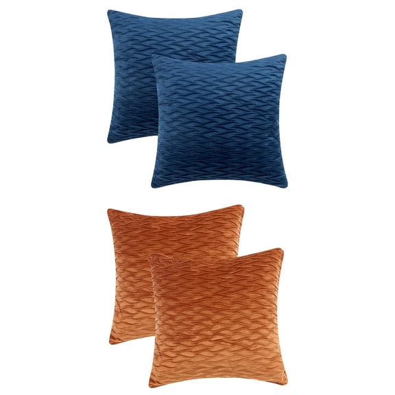 Unique Bargains 4 Solid Striped Square Decorative Throw Pillow Covers Textured Pillowcases Orange/Dark Blue 18" x 18"