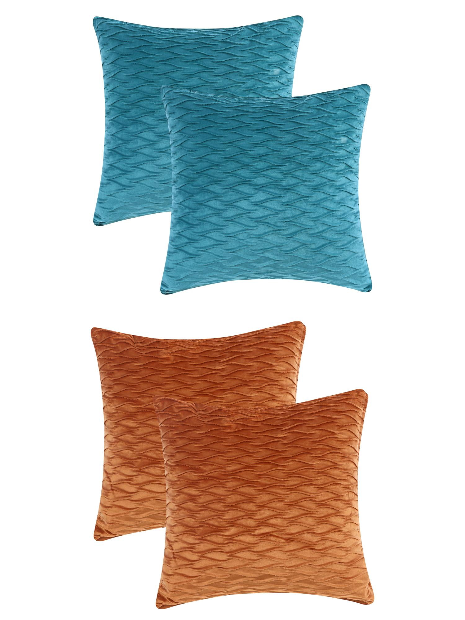 Unique Bargains 4 Solid Striped Square Decorative Throw Pillow Covers Textured Pillowcases Orange/Light Blue 18" x 18"