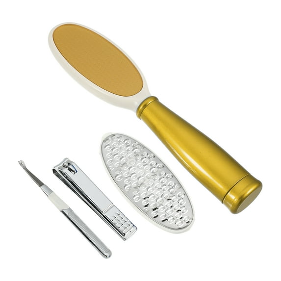 Unique Bargains 4 in 1 Pedicure Kit Foot File Removes Dead Skin Pedicure Foot Scrubber ABS Nano Glass Yellow