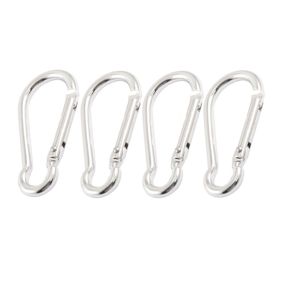 Unique Bargains 4 x Travel Silver Tone Spring Loaded Gate 5mm Dia Carabiner Clip Hooks