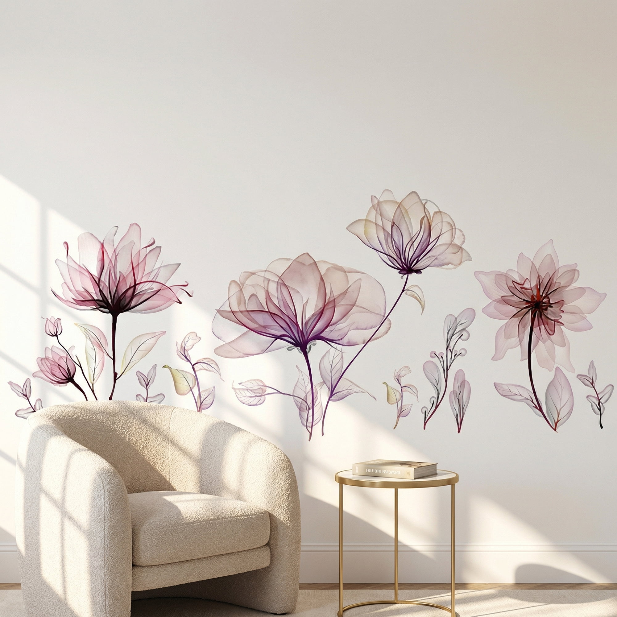 Unique Bargains 40PCS Flowers Wall Stickers Decals Peel and Stick Purple 35.4" x 11.8"