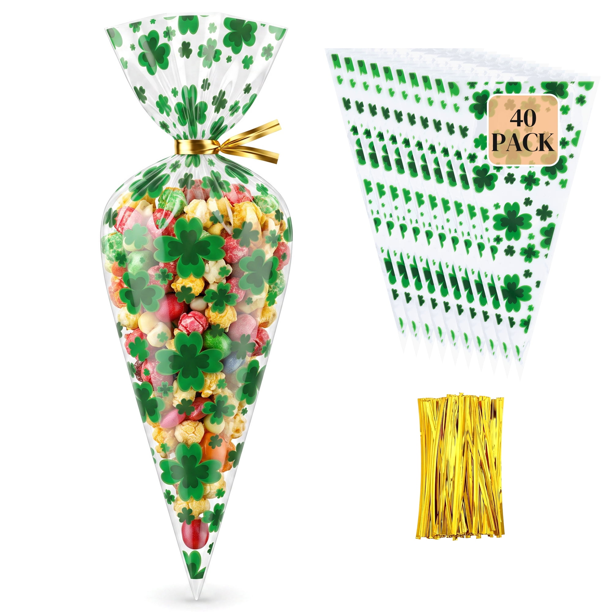 Unique Bargains 40Pcs Shamrock Treat Gift Bag for Cookies 40Pcs Multicolor 5.1" x 9.8"