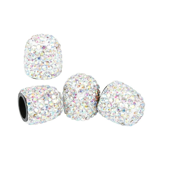 Unique Bargains 4PCS Silver Bling Faux Crystal Car Tire Valve Caps Chrome Dustproof