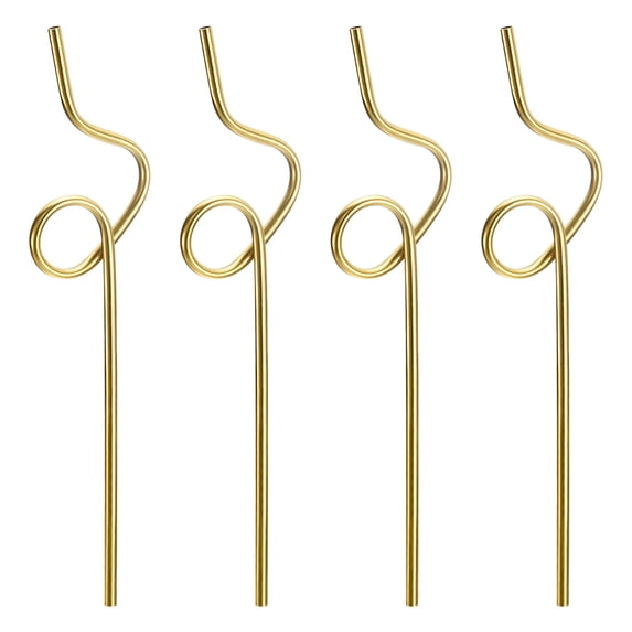Unique Bargains 4Pack 10.6' Curly Shape Stainless Steel Straws Reusable Metal Straw, Gold