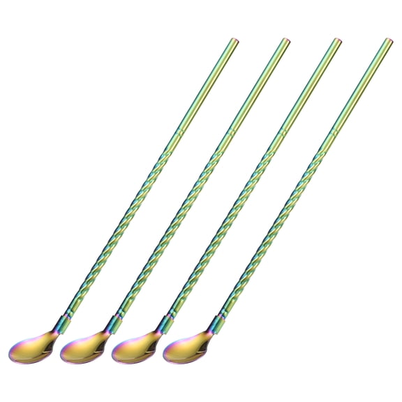Uxcell 4Pack 8.6' Stainless Steel Spoon Straws Reusable Twist Handle Spoon, Colorful