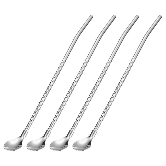 Unique Bargains 4Pack 8.6' Stainless Steel Spoon Straws Reusable Twist Handle Spoon, Silver