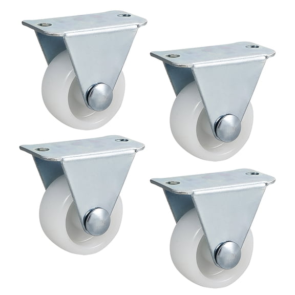 Unique Bargains 4Pcs 1 inch Rigid Non-Swivel Casters PP Plastic Wheel Top Plate Mounted 11lb Load Capacity White