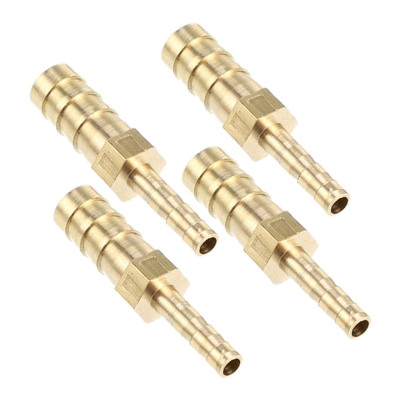 Unique Bargains 4Pcs 8mm - 4mm Straight Shaped Hose Barb Fitting Brass Hose Fitting Connector
