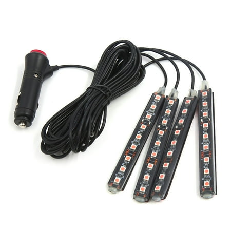 Unique Bargains 4Pcs 9LED Pink Purple Lights Car Atmosphere Interior Lamp Strip Kit