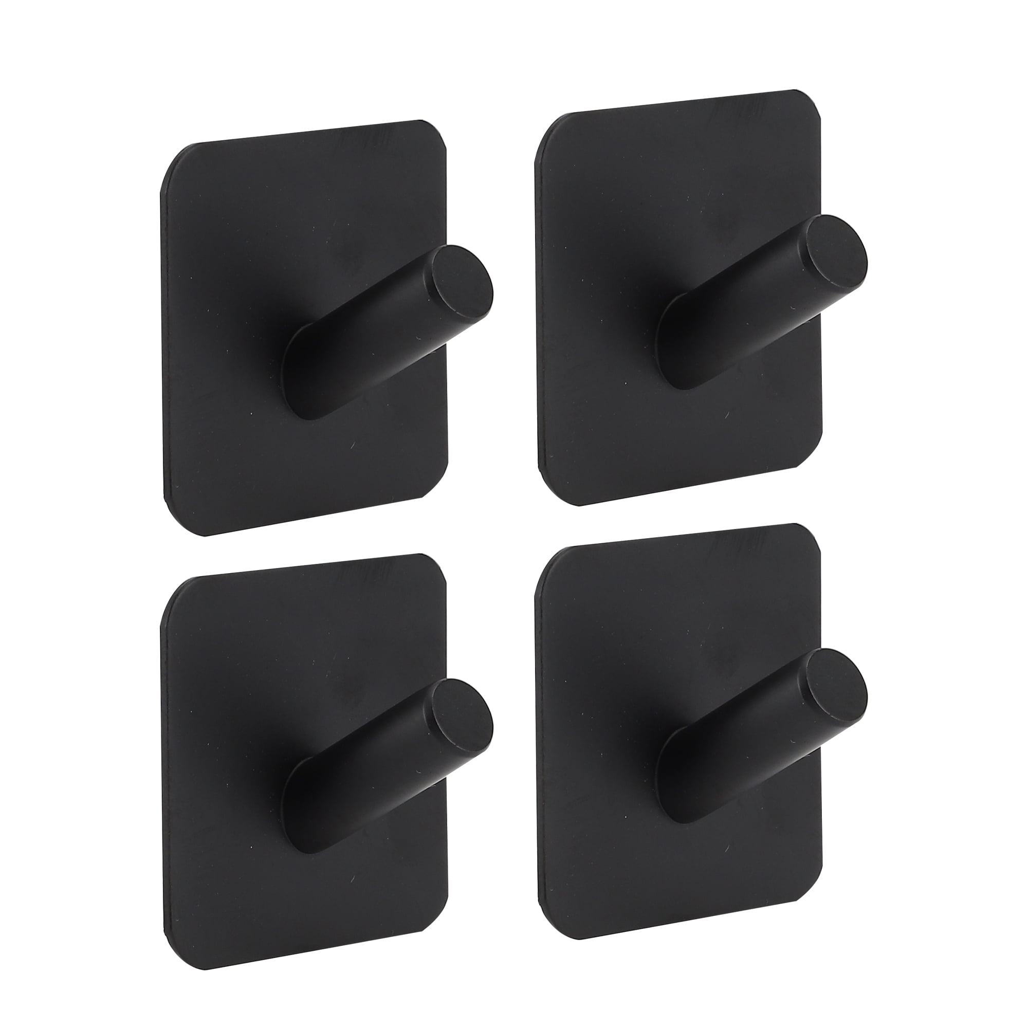 Unique Bargains 4Pcs Adhesive Hooks Wall Hooks Stick on Bathroom Kitchen Black